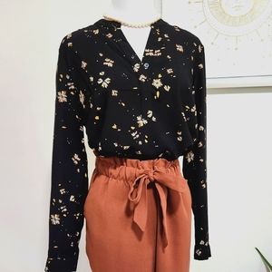 Hilary Radley Black and Floral Blouse